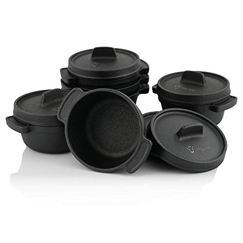 BBQ-Toro - Mini Juego de Horno Holandés I 6 PIEZAS I Ø 11 cm I Ya quemado - curado I Ollas de hierro fundido con tapa I Cacerola pequeña I Para cocinar asar freir guisar hornear gratinar