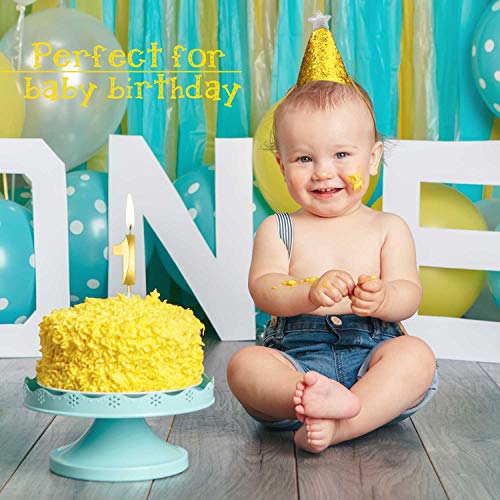 BBTO 10 Piezas Velas de Número Topper de Tarta 0-9 Dorado con 2 Sombreros de Cumpleaños Brillantes para Decoración de Fiesta de Cumpleaños