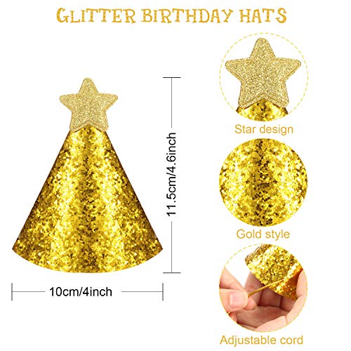 BBTO 10 Piezas Velas de Número Topper de Tarta 0-9 Dorado con 2 Sombreros de Cumpleaños Brillantes para Decoración de Fiesta de Cumpleaños