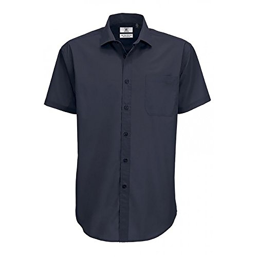 B&C - Camisa de Manga Corta Modelo Smart (Tallas Grandes) para Hombre Caballero - Fiesta/Trabajo/Eventos Importantes (4XL) (Negro)