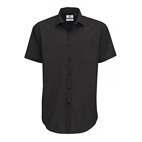 B&C - Camisa de Manga Corta Modelo Smart (Tallas Grandes) para Hombre Caballero - Fiesta/Trabajo/Eventos Importantes (4XL) (Negro)