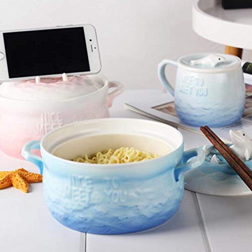 Bcanju Tazón Sopa Ensalada Menaje Vajilla Cubierto Ramen Residencia estudiantil Gran capacidad 850 ml Regalo perfecto,Azul,15,4 cm * 8 cm