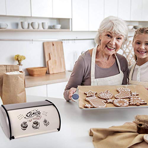 Bcela - Panera grande para cocina (metal), diseño vintage retro con tapa para panes, pan en rodajas, pasteles (gris)