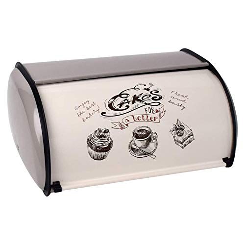 Bcela - Panera grande para cocina (metal), diseño vintage retro con tapa para panes, pan en rodajas, pasteles (gris)