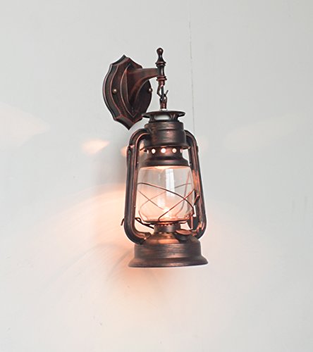 Bcyhh – Farol de pared vintage, rústico, clásico, de hierro forjado, 1 × E27, 220 V, metal, Rojo retro, E27, 40.0W, 220.00V