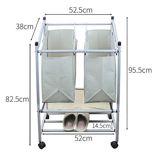 BDD Carros, Carrito Clasificador de Lavandería, Carrito Rodante para Lavandería con Bolsa Extraíble Y Zapatero - Carro para Cesto de la Ropa con Ruedas,2 Bolsas