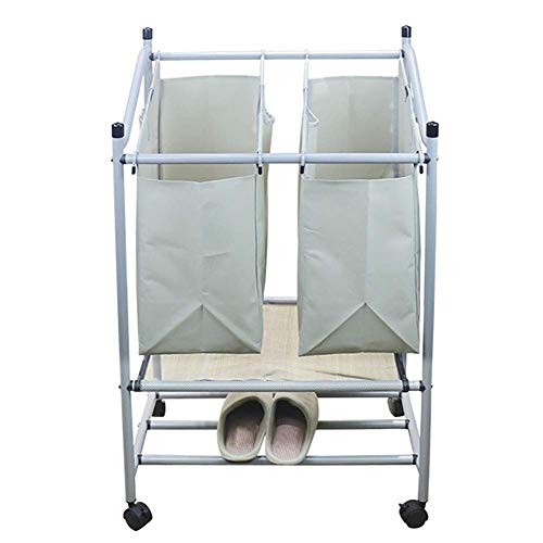 BDD Carros, Carrito Clasificador de Lavandería, Carrito Rodante para Lavandería con Bolsa Extraíble Y Zapatero - Carro para Cesto de la Ropa con Ruedas,2 Bolsas