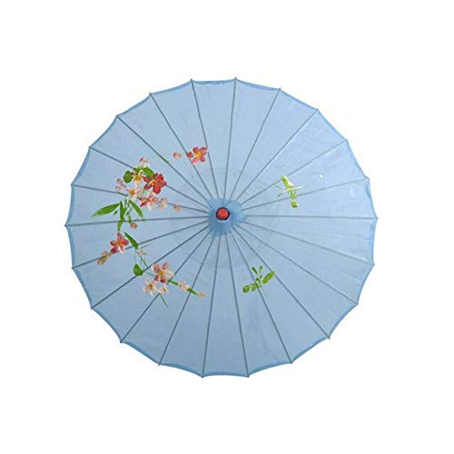 BDDLLM Paraguas Chino japonés Seda Vintage Papel de Aceite Paraguas Femenino yemas sombrilla Accesorios de Baile Equipo Ligero manija de Lluvia artesanía de Madera   Azul Cielo