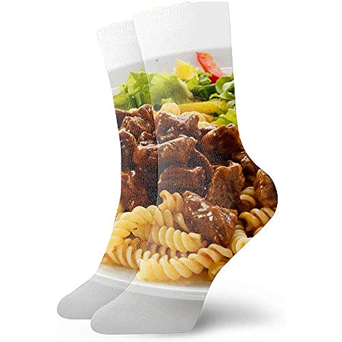 Be-ryl Diseño de impresión Digital Plato Pasta Carne de Res Carne Lechuga Tomates Calcetines Calcetines de Fiesta Medias para Hombres y Mujeres