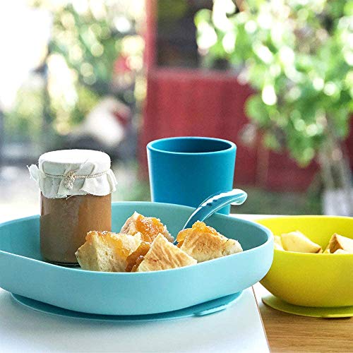 Béaba Vajilla de silicona con ventosa resistente, Completa con 4 piezas, Plato, bol, taza y cuchara de silicona de alta calidad con ventosa, Alimenta a tu bebé o hijo fácil