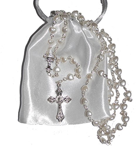 Beautiful White Heart Rosary Beads - Girls & Boys Gift - Perfect First Rosary, Communion or Confirmation Present by Amelia Mae