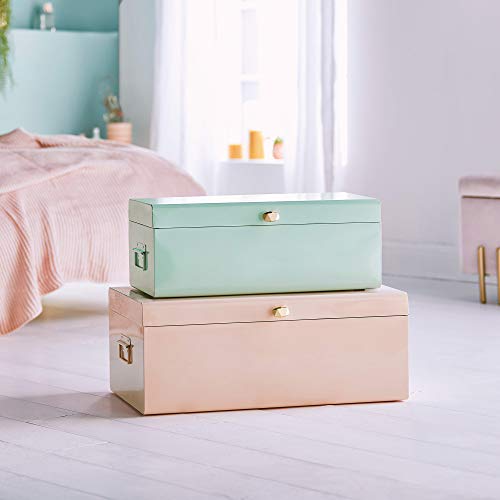 Beautify Juego de 2 Baúles de Metal de Acero Verde Menta y Rosa Caja de Almacenamiento para el Dormitorio y la Sala de Estar en Colores Pastel