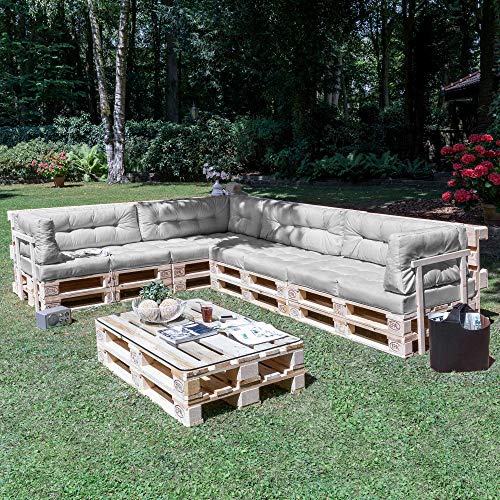 Beautissu Cojín Asiento para palés Eco Elements Acolchados Palet In/Outdoor Europalets - 120x80x15cm Gris Claro
