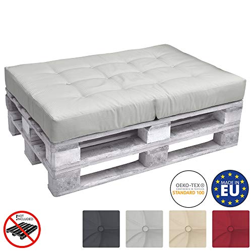 Beautissu Cojín Asiento para palés Eco Elements Acolchados Palet In/Outdoor Europalets - 120x80x15cm Gris Claro