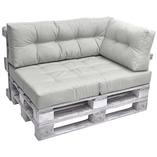 Beautissu Cojín Lateral para palés Eco Elements Acolchados Palet In/Outdoor Europalets - 60x40x10cm Gris Claro