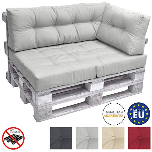 Beautissu Cojín Lateral para palés Eco Elements Acolchados Palet In/Outdoor Europalets - 60x40x10cm Gris Claro