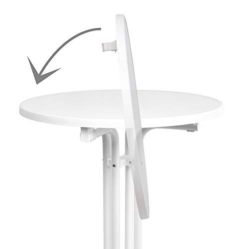 Beautissu Mesa de Bar Alta Sylt - Plegable Ø 70 cm Mesa de Bistro de Exterior Redonda Blanco - Nivelable por Tornillos Calidad Gastronomía & Resistente al Calor