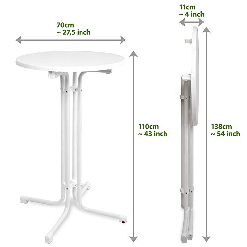 Beautissu Mesa de Bar Alta Sylt - Plegable Ø 70 cm Mesa de Bistro de Exterior Redonda Blanco - Nivelable por Tornillos Calidad Gastronomía & Resistente al Calor