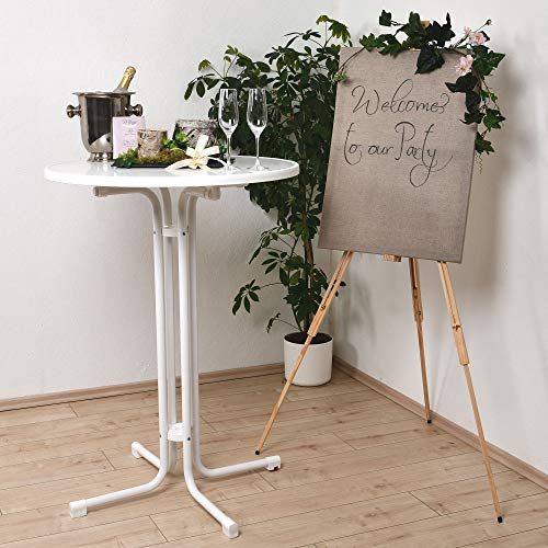 Beautissu Mesa de Bar Alta Sylt - Plegable Ø 80 cm Mesa de Bistro de Exterior Redonda Blanco - Nivelable por Tornillos Calidad Gastronomía & Resistente al Calor