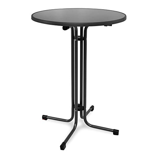 Beautissu Mesa de Bar Alta Sylt - Plegable Ø 80 cm Mesa de Bistro de Exterior Redonda Gris - Nivelable por Tornillos Calidad Gastronomía & Resistente al Calor