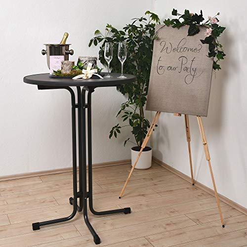 Beautissu Mesa de Bar Alta Sylt - Plegable Ø 80 cm Mesa de Bistro de Exterior Redonda Gris - Nivelable por Tornillos Calidad Gastronomía & Resistente al Calor