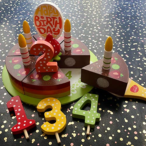 bee SMART - Juego de Tartas de cumpleaños de Madera, 18 Piezas, Incluye Servidor de Madera, Velas de Madera, Frutas y Decoraciones, diseño de Arco Iris
