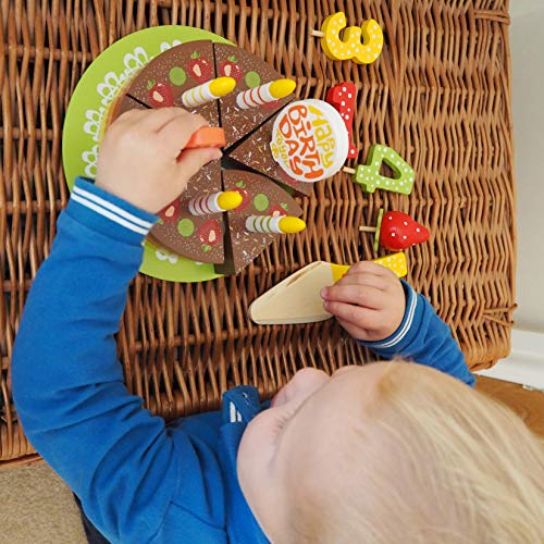 bee SMART - Juego de Tartas de cumpleaños de Madera, 18 Piezas, Incluye Servidor de Madera, Velas de Madera, Frutas y Decoraciones, diseño de Arco Iris