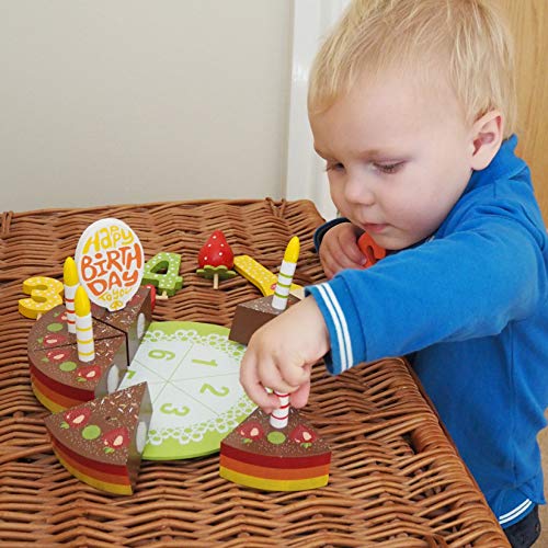 bee SMART - Juego de Tartas de cumpleaños de Madera, 18 Piezas, Incluye Servidor de Madera, Velas de Madera, Frutas y Decoraciones, diseño de Arco Iris