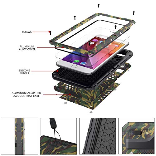 Beeasy Funda Aluminio iPhone 7/8 Dura,IP68 Certificado Sumergible Carcasa,360 Grados Protección Pantalla Incorporado,Militar Imperemeable Antigolpes Antipolvo Robusta Duradera Fuerte,Camuflaje