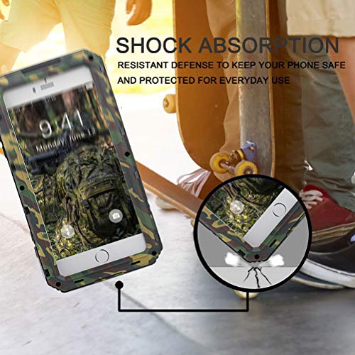 Beeasy Funda Aluminio iPhone 7/8 Dura,IP68 Certificado Sumergible Carcasa,360 Grados Protección Pantalla Incorporado,Militar Imperemeable Antigolpes Antipolvo Robusta Duradera Fuerte,Camuflaje