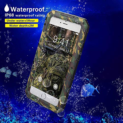 Beeasy Funda Aluminio iPhone 7/8 Dura,IP68 Certificado Sumergible Carcasa,360 Grados Protección Pantalla Incorporado,Militar Imperemeable Antigolpes Antipolvo Robusta Duradera Fuerte,Camuflaje