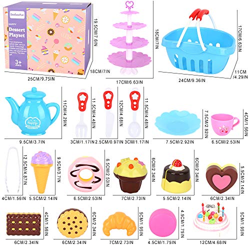 BeebeeRun 83 Piezas DIY Cortar Juguetes de Pastel de cumpleaños,Juguetes de Juego de té de Fiesta,Juguetes educativos de Cocina Regalo de cumpleaños para niños de 3 a 4 5 años