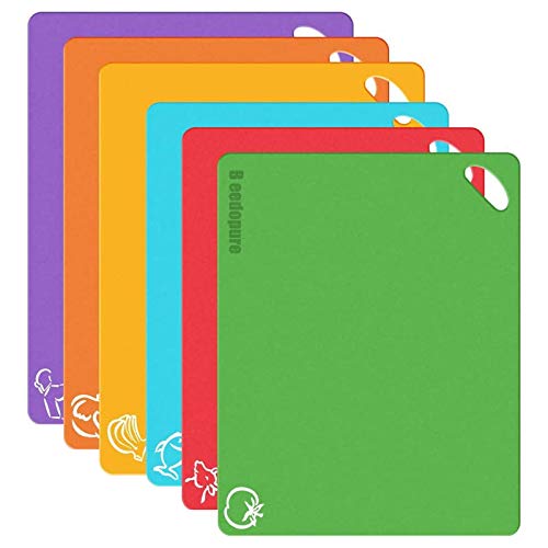 beedopure Juego de Cocina de Tablas de Cortar de plástico, Juego de Tablas de Cortar Flexible Extra Gruesa, Esteras para Iconos (Juego de 6)