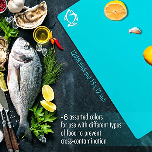 beedopure Juego de Cocina de Tablas de Cortar de plástico, Juego de Tablas de Cortar Flexible Extra Gruesa, Esteras para Iconos (Juego de 6)