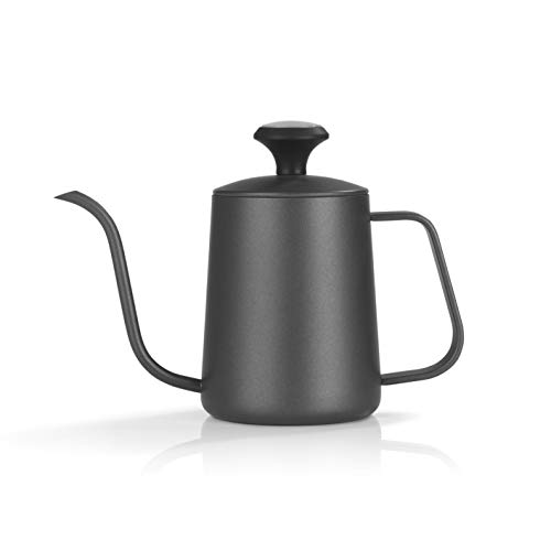 BEEM Pour Over-Hervidor de Agua con termómetro (0,5 L, Acero Inoxidable, Cuello de Cisne, 4 Tazas de café o té, Negro