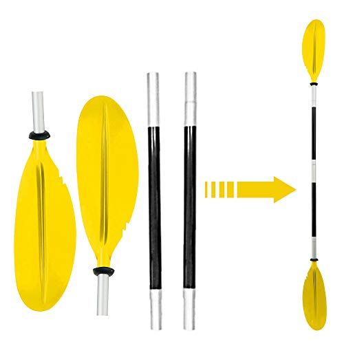 Beenle-Icey Remos Aluminio de Doble Longitud Total 220 cm Convertibles en Uno Se Puede Dividir en 4 Secciones para Sup Kayak Piragua Canoa Barco Color Negro Azul Amarillo (Amarillo)