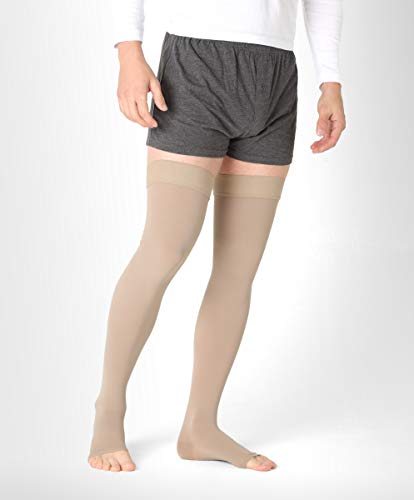 ®BeFit24 Medias de Compresión (23-32 mmHg, 120 Denieres, Clase 2) sin Puntera para Hombre y Mujer - Ideal para Embarazo, Varices y Circulación - [ Size 5 - Long: A - Beige ]