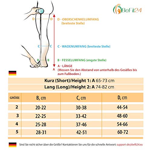 ®BeFit24 Medias de Compresión (23-32 mmHg, 120 Denieres, Clase 2) sin Puntera para Hombre y Mujer - Ideal para Embarazo, Varices y Circulación - [ Size 5 - Long: A - Beige ]