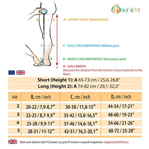 ®BeFit24 Medias de Compresión (23-32 mmHg, 120 Denieres, Clase 2) sin Puntera para Hombre y Mujer - Ideal para Embarazo, Varices y Circulación - [ Size 5 - Long: A - Beige ]