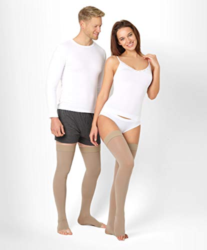 ®BeFit24 Medias de Compresión (23-32 mmHg, 120 Denieres, Clase 2) sin Puntera para Hombre y Mujer - Ideal para Embarazo, Varices y Circulación - [ Size 5 - Long: A - Beige ]