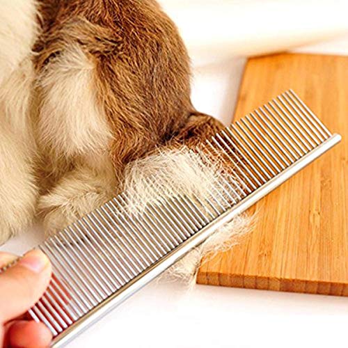 Beimi Cepillo de eliminación del Vello del Peine para Mascotas Y Peine de Acero Inoxidable Ancho Peine de Dientes festón Promover el Masaje de la circulación sanguínea de Gatos y Perros