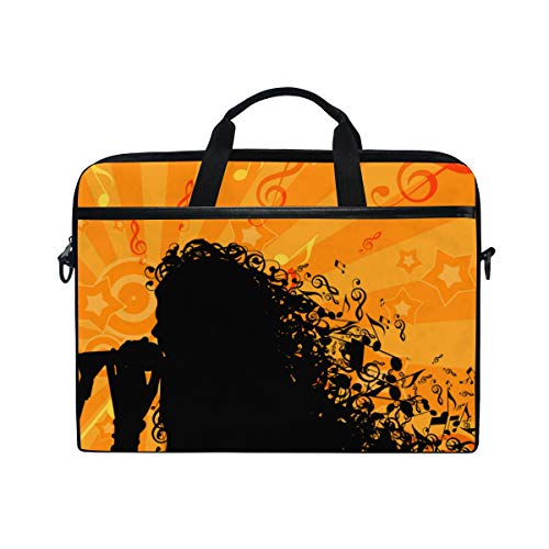 BEITUOLA 15-15.4 Pulgadas Maletines para portátil,Silueta Mujer Cabeza Música Fondo Pelo,Varios Patrones Funda para Portátil Multifuncional Bolso De Hombro con Maletín De Manga Portátil
