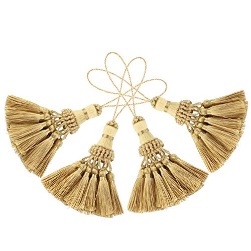 BEL Avenir Paquete De 4 Borlas De Poliéster Elegantes Hechas A Mano Borlas Coloridas para Correas De Llavero Accesorios Decorativos DIY(Dorado)