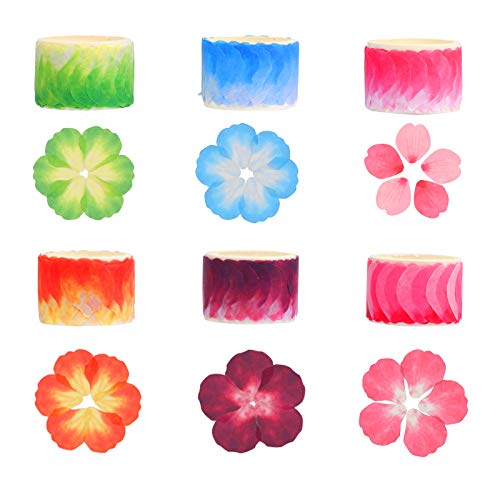 BELIOF Rollo Cinta Adhesiva Decorativa de Pétalos de Flores 6 Estilos Pegatinas de Pétalos de Flores Multicolores para Álbumes de Recortes Diario Bricolaje DIY Artesanía Cinta de Washi de Pétalos
