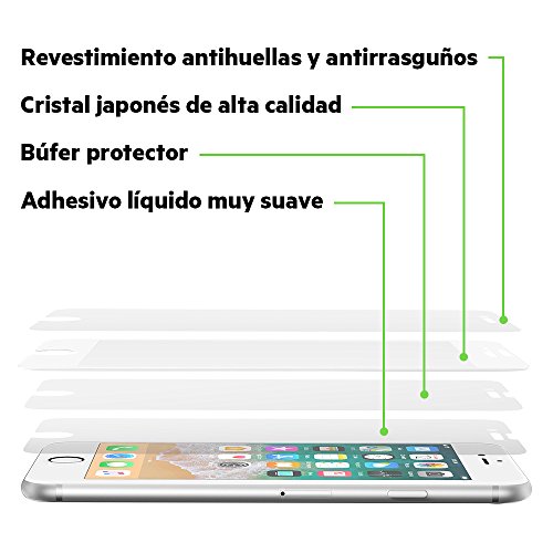 Belkin ScreenForce - Protector de Pantalla Edge to Edge Ultraglass para iPhone 6/7/8 (Cobertura de Borde a Borde, Cristal Templado) Color Blanco