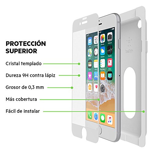 Belkin ScreenForce - Protector de Pantalla Edge to Edge Ultraglass para iPhone 6/7/8 (Cobertura de Borde a Borde, Cristal Templado) Color Blanco
