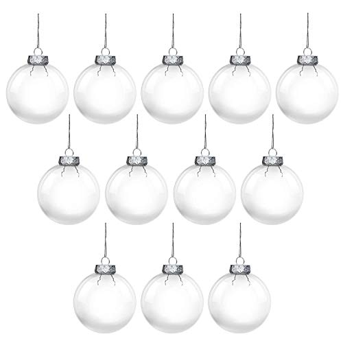 BELLE VOUS Bola de Navidad (Pack de 12) - Bola Navidad Redonda Transparente Ornamento para Eventos de Las Fiestas, Decoración de Bodas, Artes Colgantes y Manualidades - Bolas de Plastico Transparente