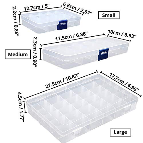 BELLE VOUS Caja Almacenamiento (Pack de 4) - 1 Grande, 2 Mediana y 1 Pequeña - Caja Organizadora Plastico con Compartimentos Desmontables para Joyas, Cuentas, Anzuelos, Accesorios de Costura