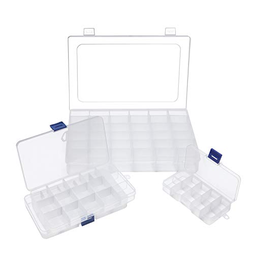 BELLE VOUS Caja Almacenamiento (Pack de 4) - 1 Grande, 2 Mediana y 1 Pequeña - Caja Organizadora Plastico con Compartimentos Desmontables para Joyas, Cuentas, Anzuelos, Accesorios de Costura