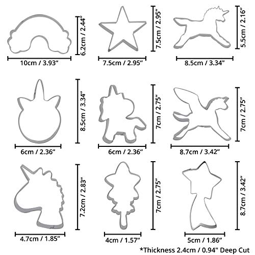 BELLE VOUS Molde Unicornio para Galletas (9 Formas) - Cortadores de Galletas Acero Inoxidable Grado Alimenticio Set Cortadores Fondant Decorar Pasteles, Sándwich, Pan para Cumpleaños Fiesta Unicornio